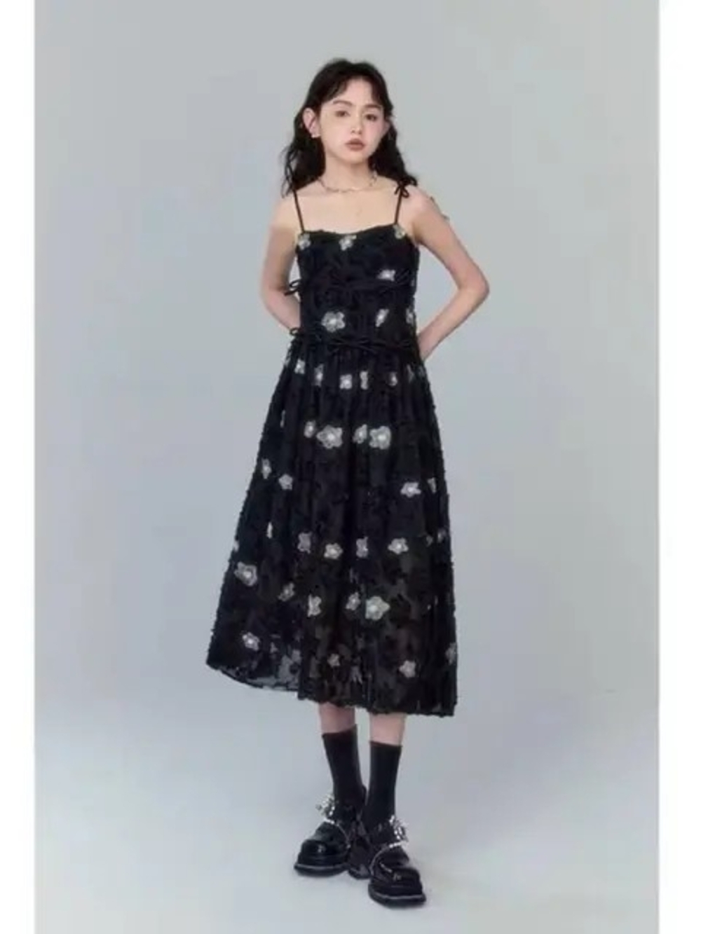 Strappy Black Floral Midi Dress